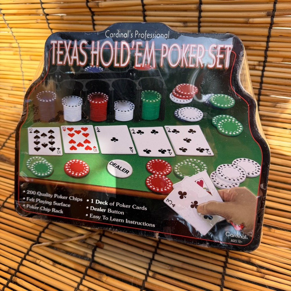 Cardinal Professional Texas Holdem Poker Set 200 Chips Cards Dealer Button Tin
